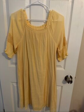 NAIF Yellow Mini Dress with Lace Sleeve Detail